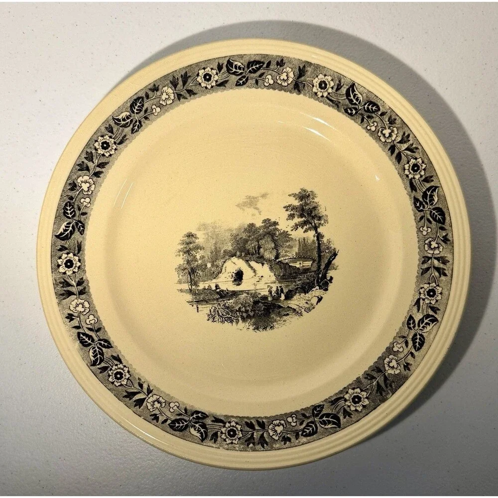 Antique 1900 Sepia Plate Boch la Louviere Black White/Ivory Set Of Four Plates